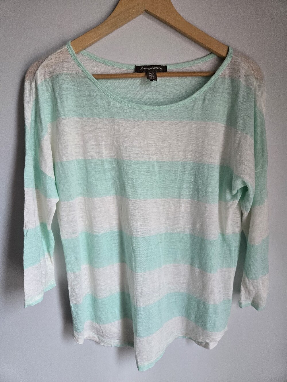 TOMMY BAHAMA Light Mint & White Striped Lightweight Top